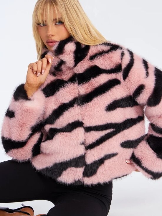 Fashion Nova Jackets & Blazers - SUPER Soft Pink & Black Animal Print Plush Faux Fur Zebra Coat